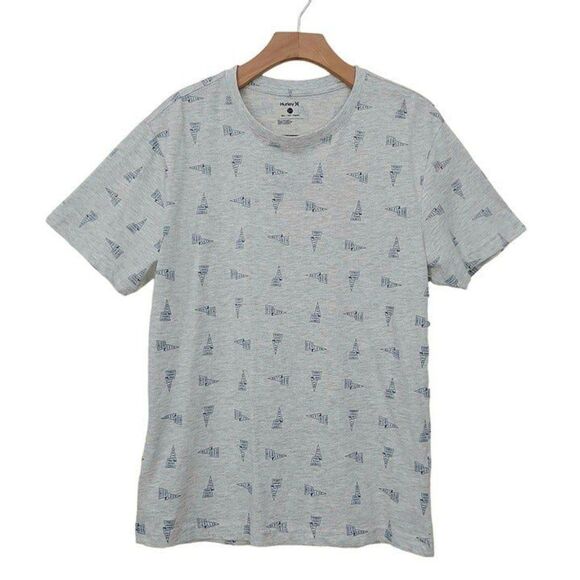 Hurley T-Shirt Mens Small Gray Short Sleeve Crew Neck Allover Logo Cotton Blend - Picture 1 of 12